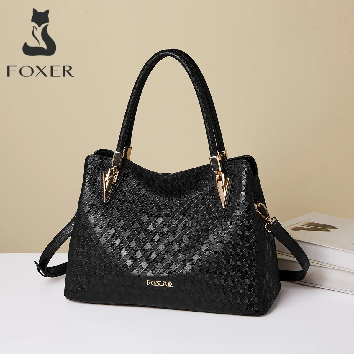 

FOXER Lady's Handbag Genuine Leather Luxury Design 2025 Autumn Winter Shoulder Bag Crossbody Bag Diamond Embossing Commute Work