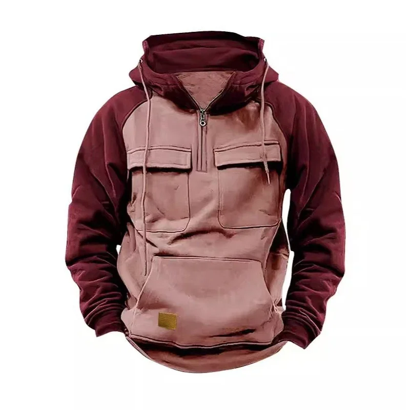 الشتاء الرجال الشارع الشهير خمر هوديي الخريف العصرية رجالي كتلة اللون قمصان سويت شيرت بقلنسوة سستة الرباط كم طويل فضفاض هوديس