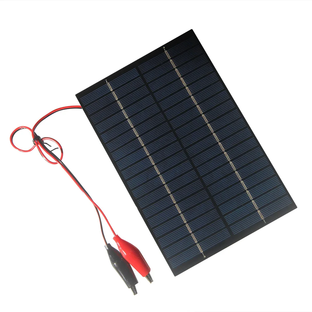 8W 18V Polycrystalline Solar Panel Cell Solar Charger With Crocodile Clip For Charging 9V-12V Battery System