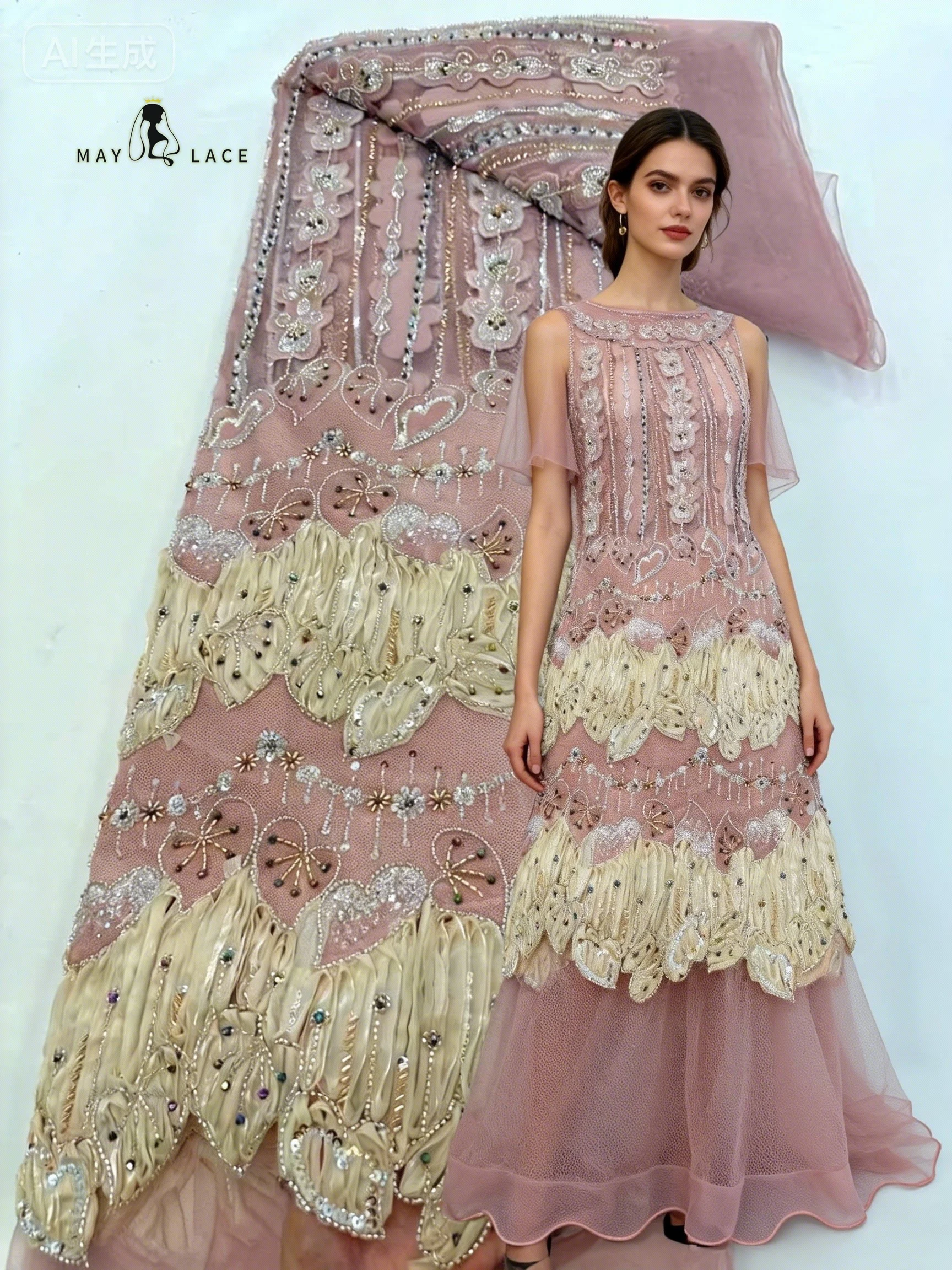 

Luxury French Sequin Velvet Lace Fabric 2026 High Quality Lace Nigerian African Beaded Lace Fabric Women's Wedding Party Dresses