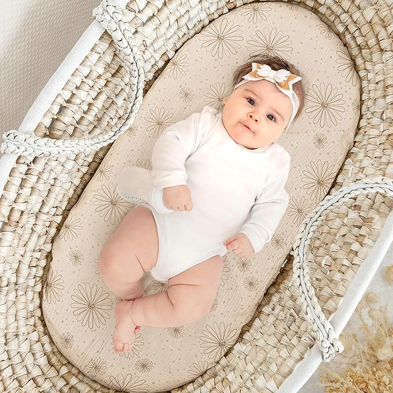 ملاءات سرير الموسلين للطفل فتاة صبي صفائح سرير ناعمة قابلة للتنفس مناسبة لسلة موسى المهد البيضاوي الساعة الرملية
