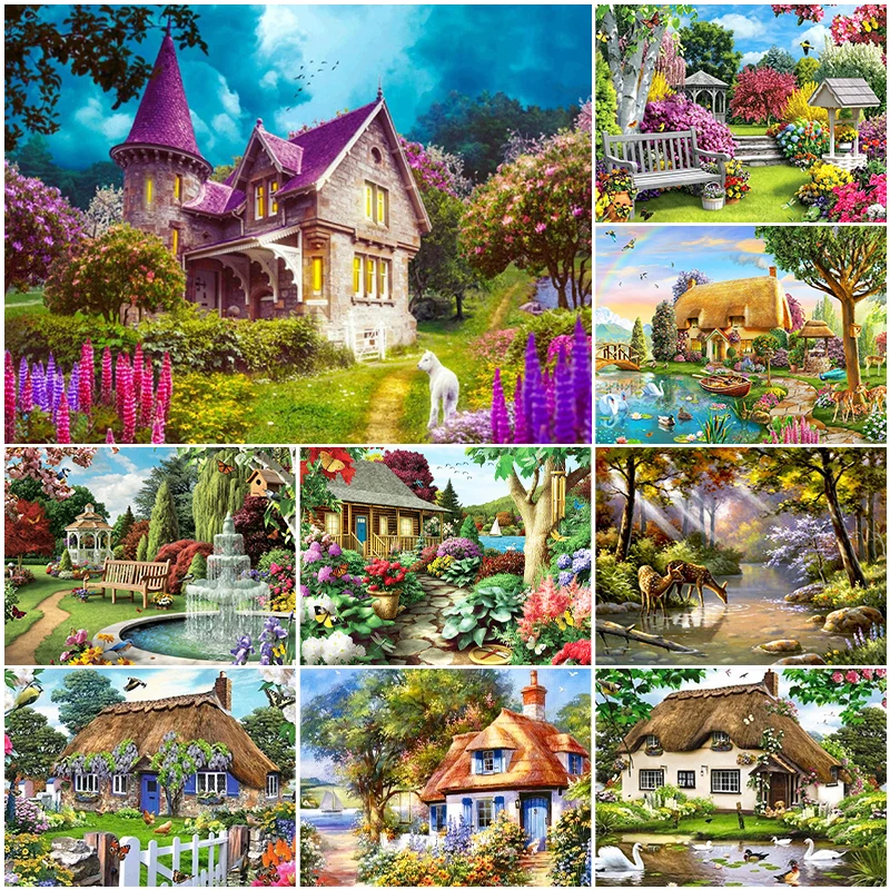 Rural Landscape 5D DIY Diamond Painting Diamond Embroidery Rhinestones Full Round Drill Cross Stitch Kit Home Decoration Gift