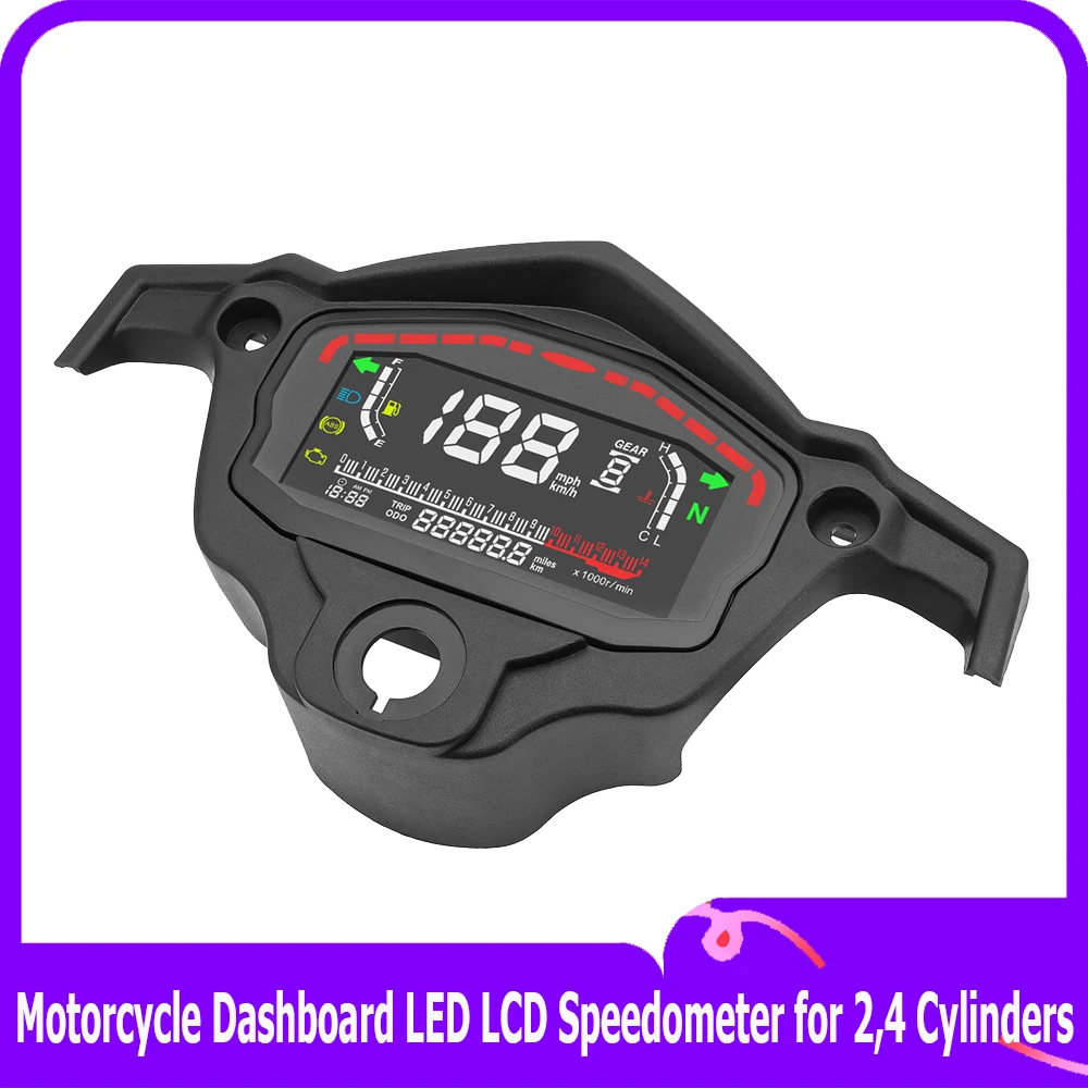 

Приборная панель мотоцикла, светодиодный ЖК-спидометр + одометр + масляный датчик для 2,4 цилиндров с кронштейном, датчик скорости для BMW Honda Ducati