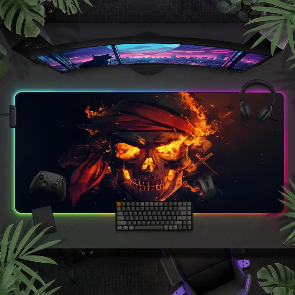 

Burning Skull XXL RGB Gaming Mouse Pad Desk Mat HD Gamer Accessories Large LED Light Mousepad PC Computer Carpet with Backlit