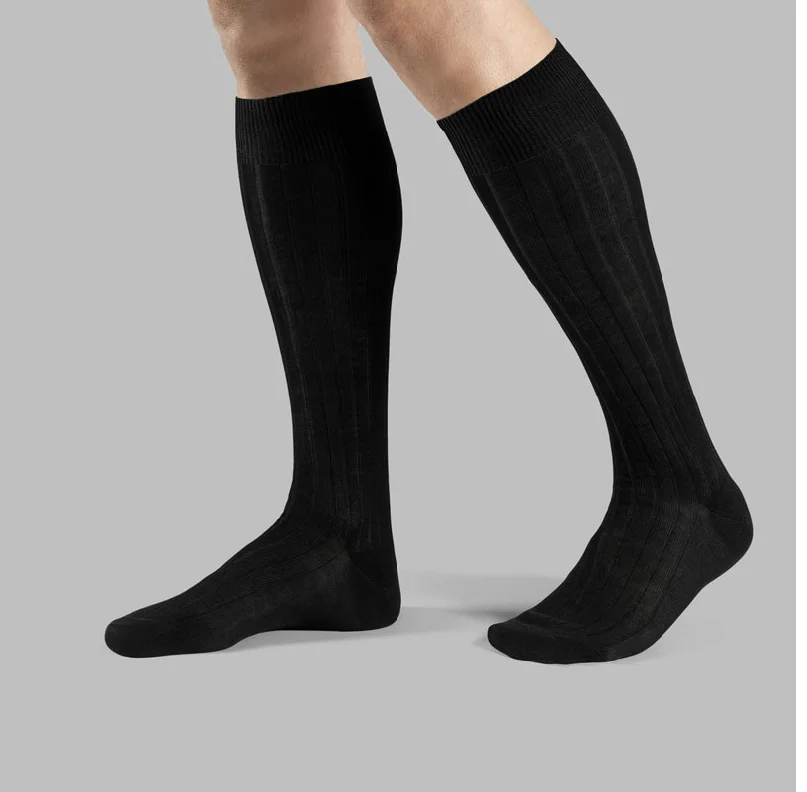 Chaussettes Tube noires pour hommes, chaussettes formelles pour hommes, chaussettes d\'affaires en coton, à la mode, costume noir