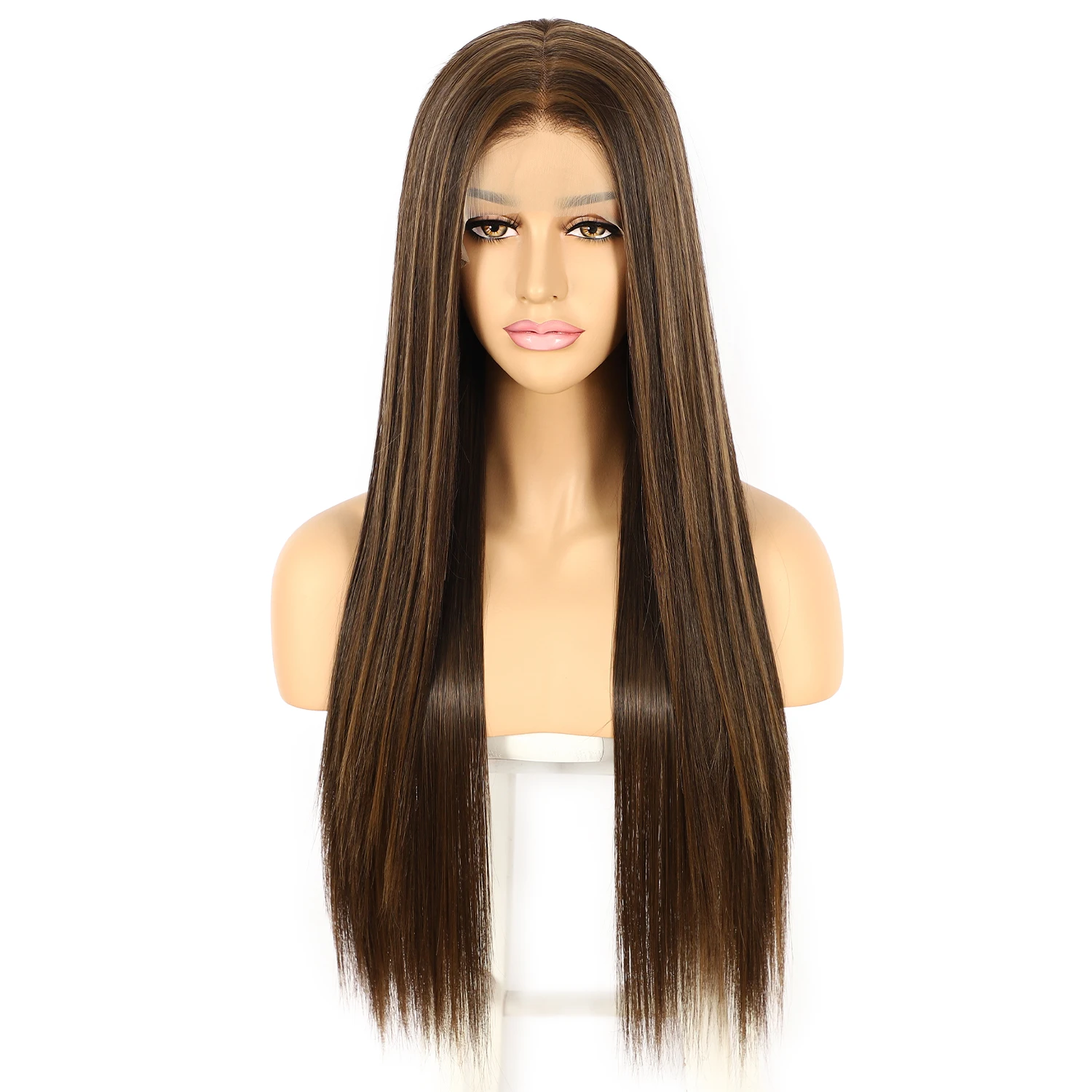 High gloss T-shaped lace wig synthetic 28 inch straight 13x6x1 T lace front wig heat-resistant fiber lace free wig