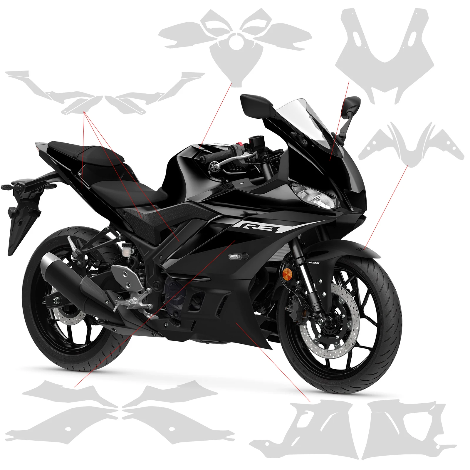 R25 R3 PPF For Yamaha YZF R3 TPU Paint Protection Flim Kit  2019-2024  Motorcycle Anti-scratch Fairing Transparent Sticker