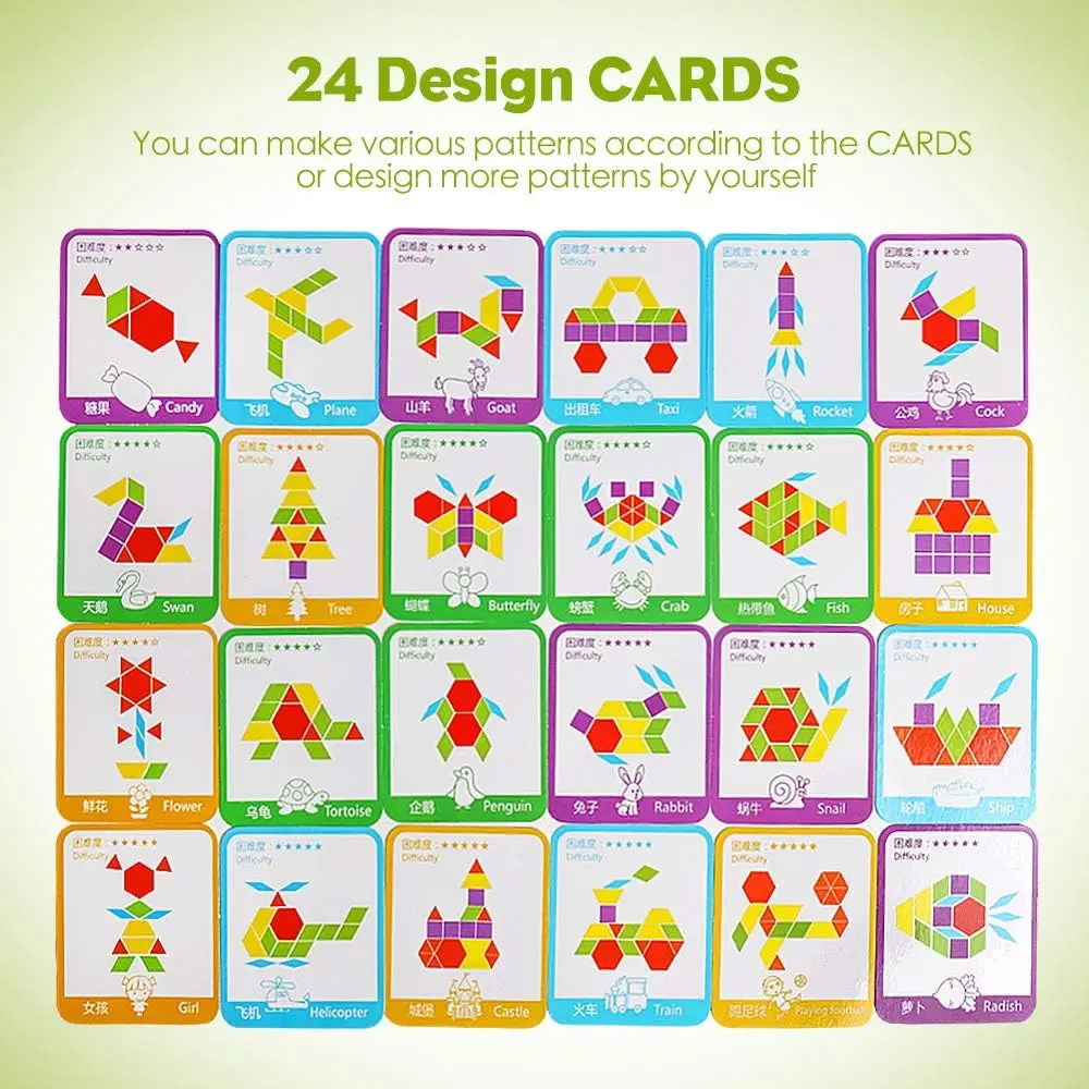 Holzmuster-Blöcke-Set, 155-teilig, geometrische Form, Puzzle, Kindergarten, Tangram, Denksportaufgaben, frühe pädagogische Montessori für Kinder