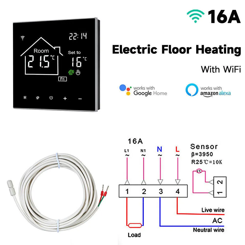 Imagem -05 - Termostato Programável Inteligente para Aquecimento de Piso Wi-fi Wireless Sensor de Quarto Controle Digital Água e Elétrica Caldeira a Gás