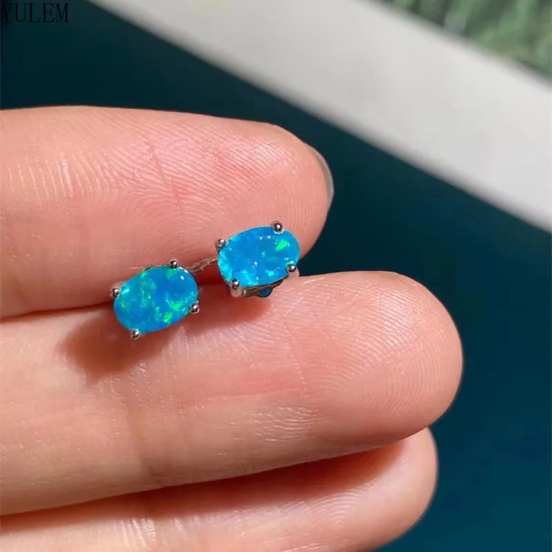 YULEM Natural Stone Opal Earrings S925 Silver Lucky Hope Studs Earring Lover Colorful Jewerly for Women Gift High Quality