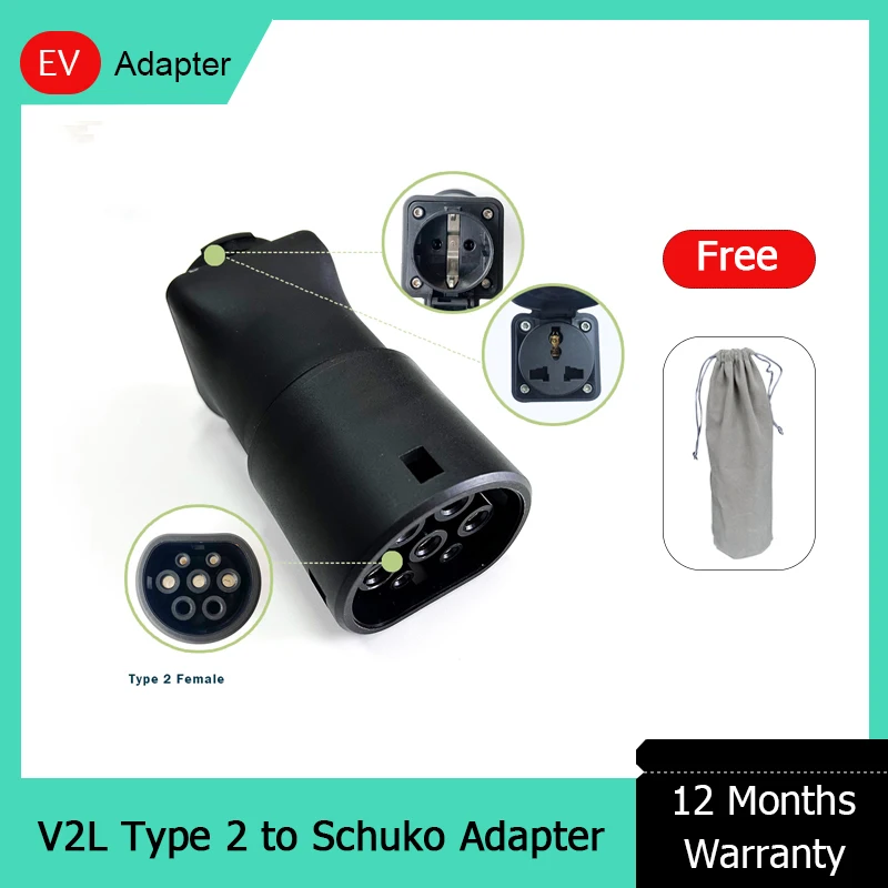 

V2L Adapter Vehicle to Load Type 2 EV Discharge Adpater Plug to EU Schuko Adapter