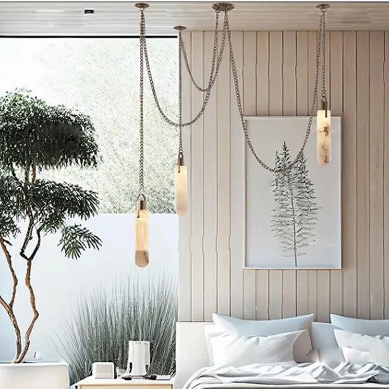 مصباح معلق من الرخام لسقف غرفة الطعام الاسكندنافية للبار، تعليق الثريا، قابل للتعتيم، بريق من الفولاذ المقاوم للصدأ باللون الأسود