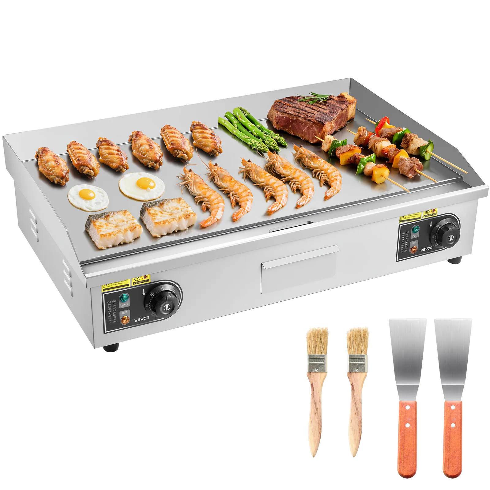 Plancha Eléctrica Comercial SucceBuy de 30 Pulgadas 122-572 ° Plancha de Acero Inoxidable con Control de Temperatura para Asar Filetes