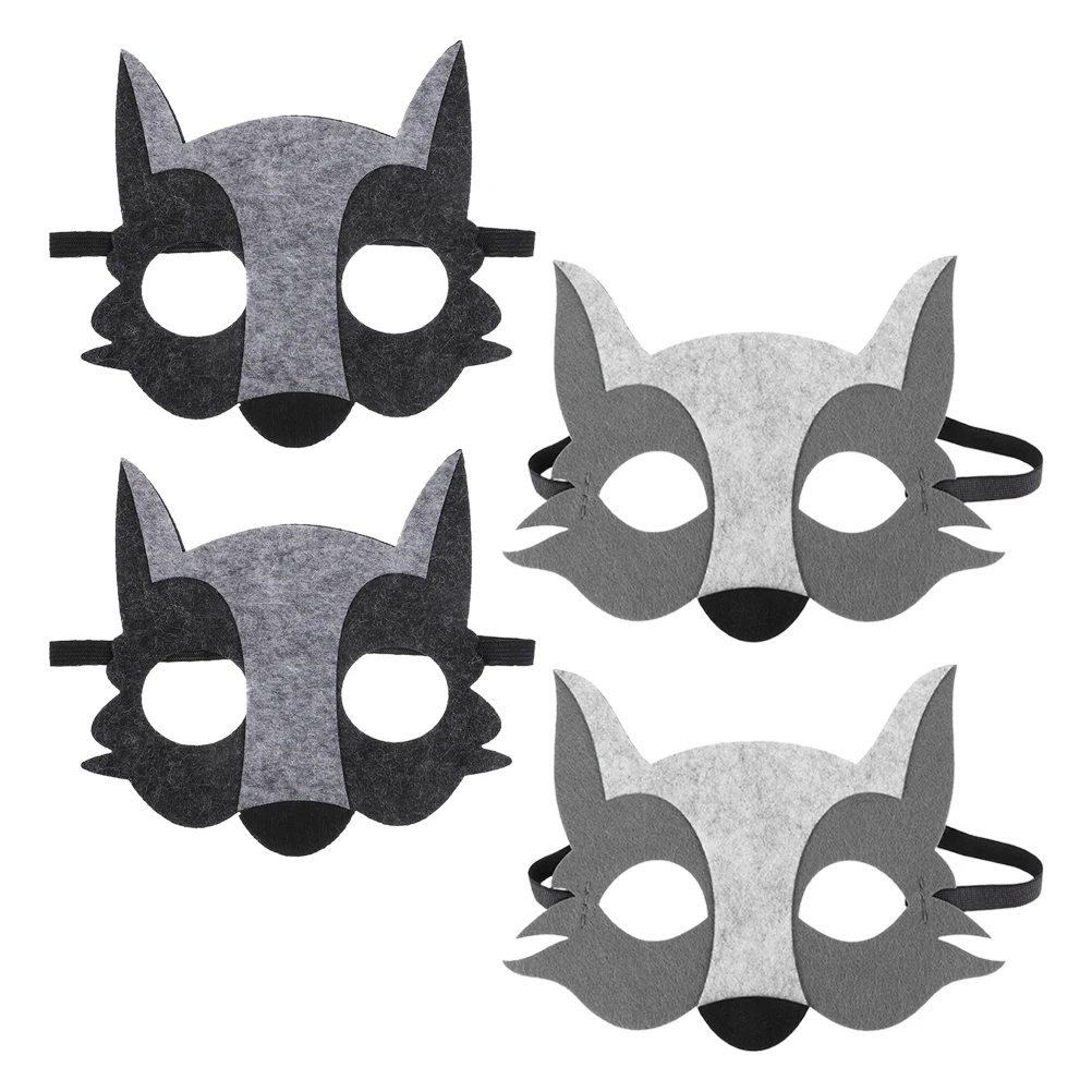 4pcs Half Face Wolf Felt Animal Costume Party Supplies Wolf Cosplay Masquerade Halloween Carnival Festival Outdoor Funny Animal