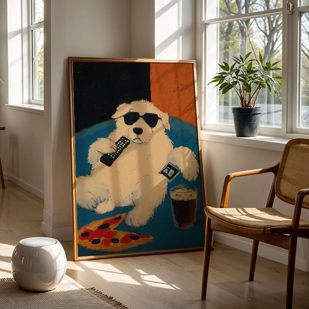 Abstract Cool Puppy With Sunglasses Canvas Poster Wall Art,2D Print Wall Decor,Cute Unique Home Decoration Gift For Living Room