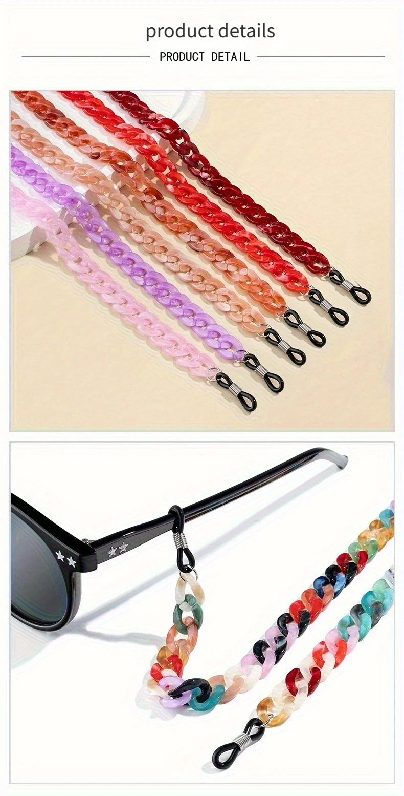 1ps Acryl Mehrfarbige Brillenkette Sonnenbrillenband Anti-Rutsch-Lanyard Halsseil Brillenzubehör – Detail 3