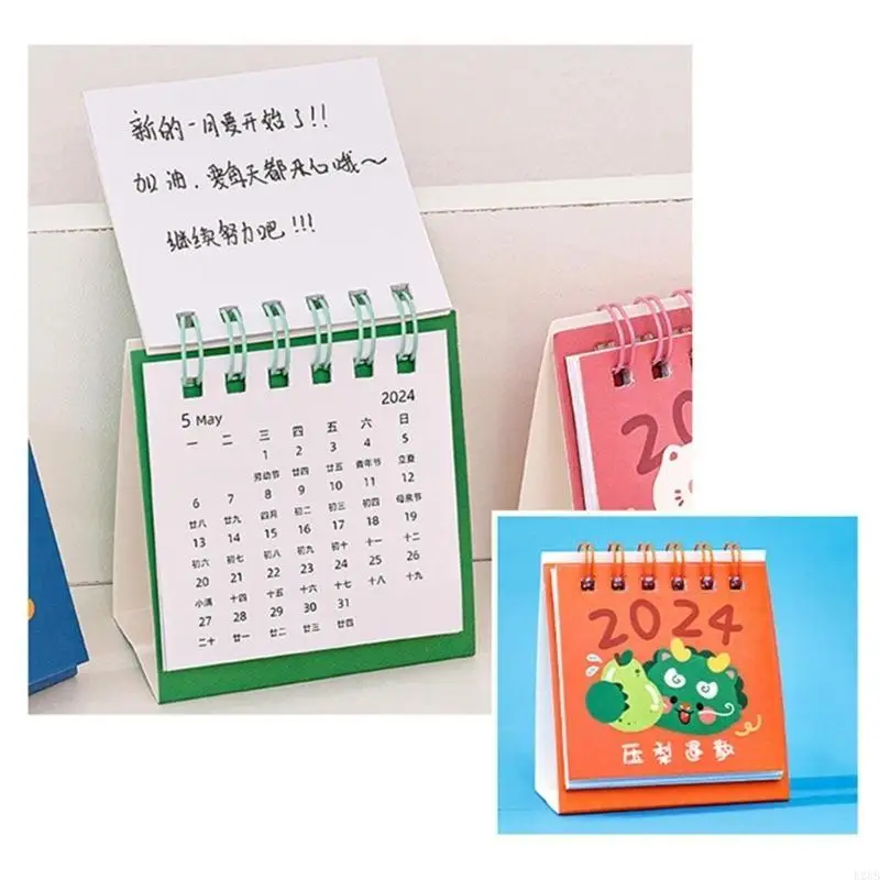 Desk Calendar, Mini 2024 Cartoon Standing Desktop Calendar, Small Daily Planning Monthly Calendar for Home