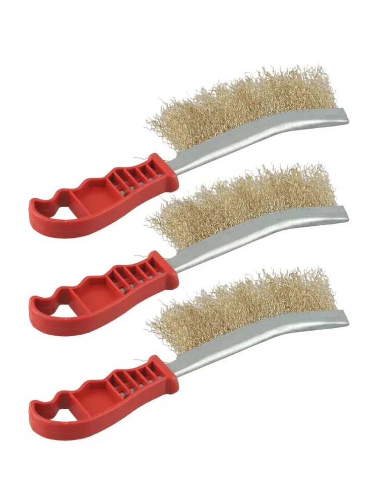 Easy To Use 3-Pack Grill Brush Brass Wire Brush Heavy-duty Cleaning Stainless Steel Bristles Comfortable Handle