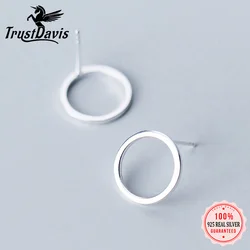 Trustdavis-pendientes de plata de ley 925 auténtica para mujer, aretes redondos huecos, joyería S925 para fiesta de boda, DA1093