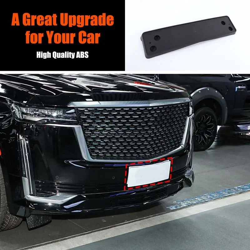 For Cadillac Escalade 2021+ Front License Plate Holder, Front License Plate Holder, Black Bottom Frame ABS 1pcs (UK Version)