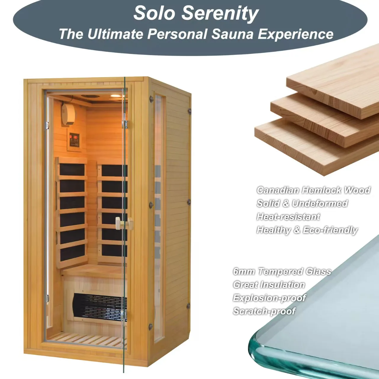 Outdoor Spruce Wood Graphene Far Infrared Sauna Cabin, Low EMF Home Sauna Room with Waterproof Roof, Color Light Therapy for Yard Spa view 5
