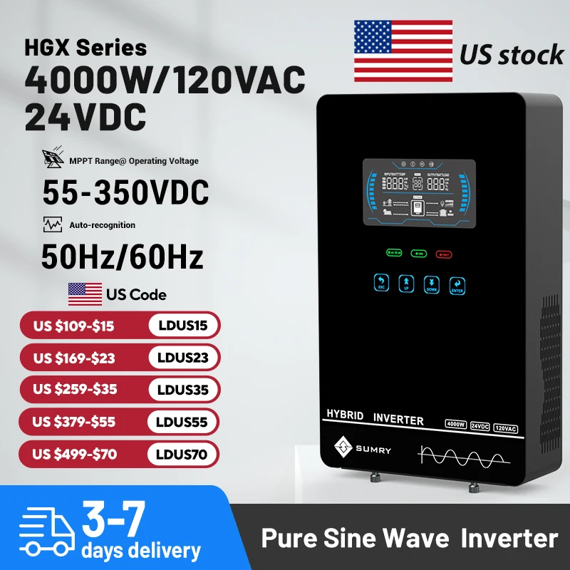 Sumry 4kw Hybrid Inverter Off Grid Pure Sine Wave Solar Inverter 24V 140A 5600W 50Hz/60Hz for 6.25 Inch LCD Display