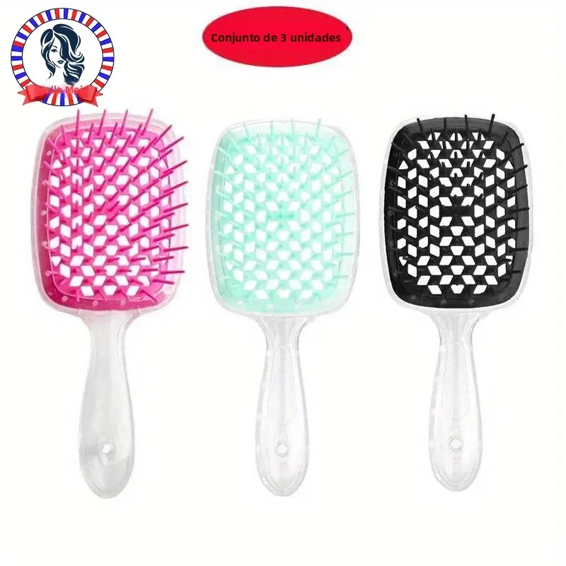 3 escovas de cabelo desembaraçadoras dos pces: pente de massagem do couro cabeludo, ferramentas de salão de beleza para tipos de cabelo normais-alças abs & cabeças de escova de plástico