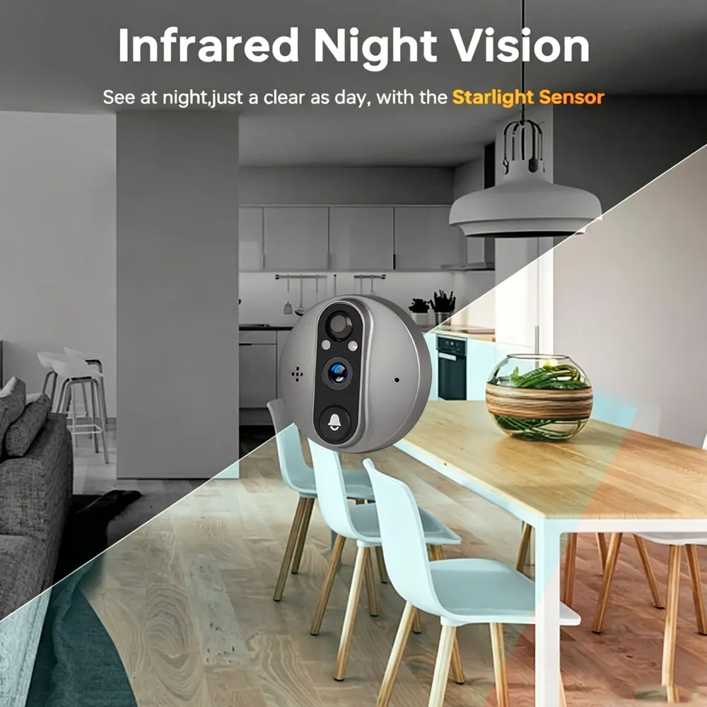 Tuya Smart WiFi Peephole Camera Video Doorbell PIR Motion Detect Two‑Way Talk IR Night Vision Home Door Security Monitoring Cam