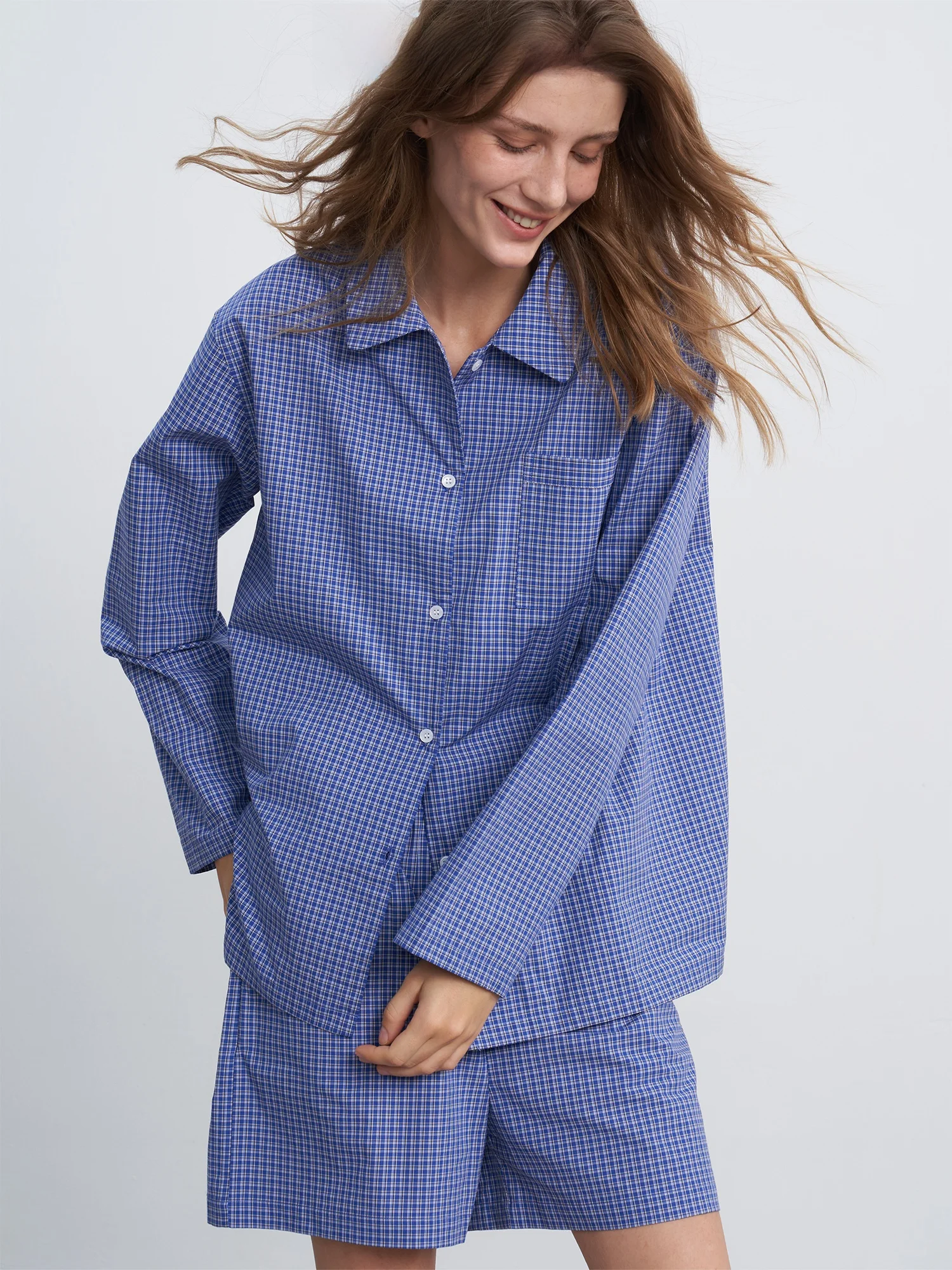 FORRETRO Classic Plaid Cotton Shirt Home Wear Sleepwear Set Spring Summer New Style Youth Short Sleeve Button up Shirt