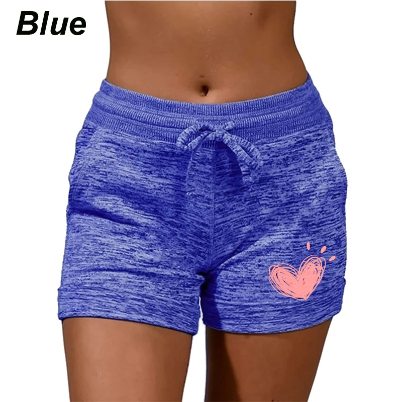 Summer Pink Heart Printed Womens Quick-drying Shorts Yoga Pants Casual Sports High Waist Drawstring Fitness Shorts