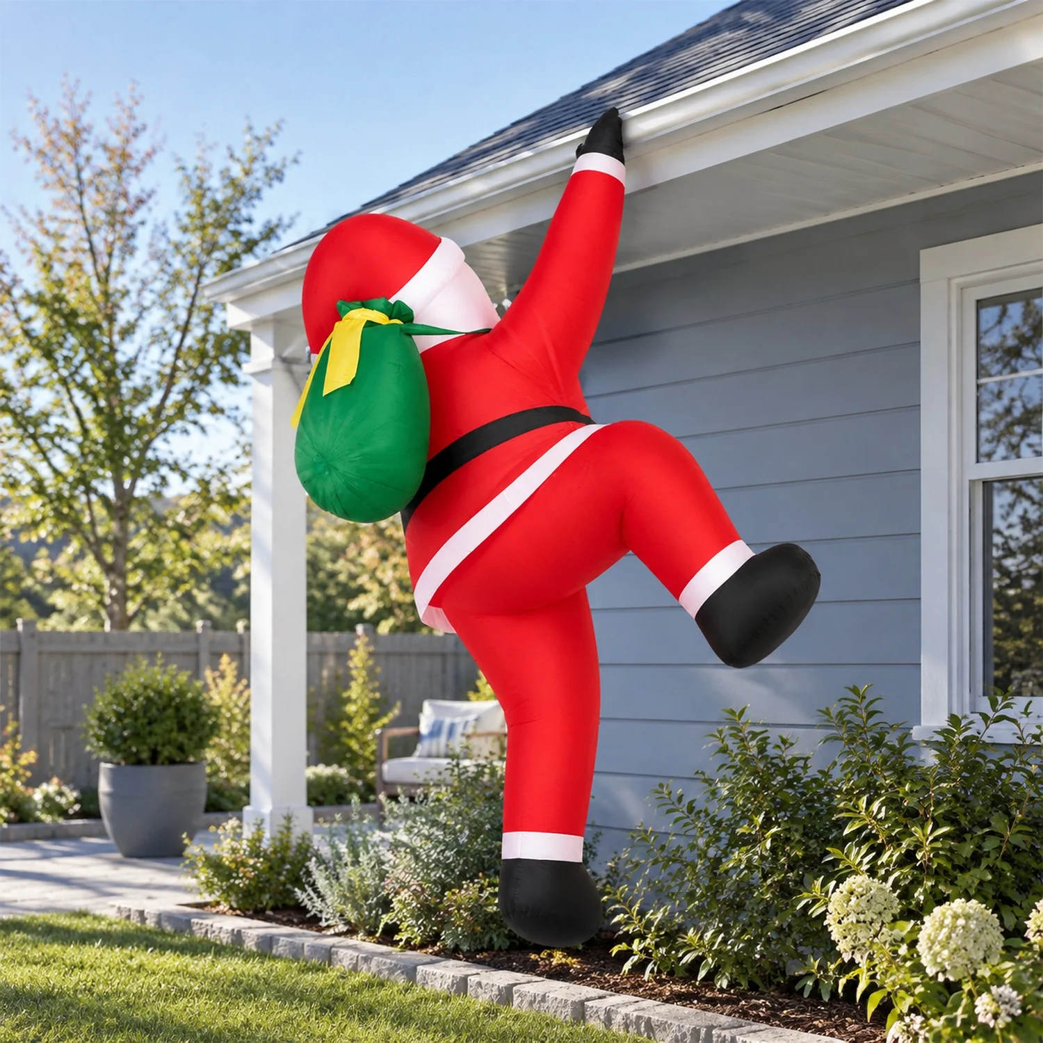 5.9 FT Hanging Climbing Santa Inflatable Christmas Decoration with Built-in LED Lights, Polyester Blow Up for Porch Garden