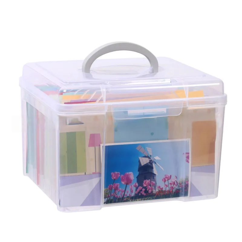 Portable6 compartments adjustable mobile insert photo box greeting card organiser classification transparent plastic storage box