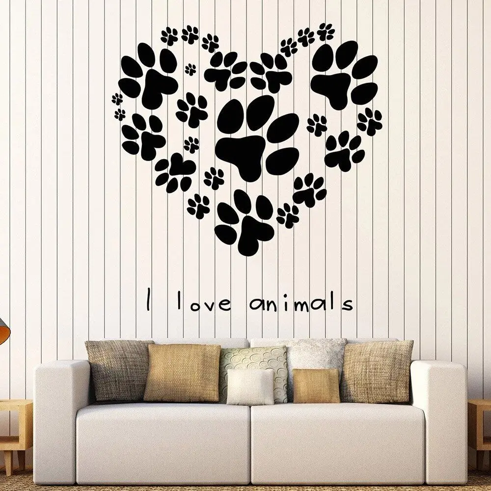 Dog Paw Print Cat Wall Stickers for Living Room Pets Veterinary Clinic Animal Love Vinyl Wall Decal Decor Pets Shop Art W381