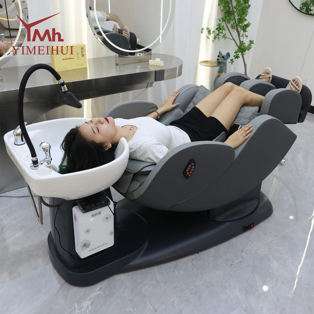 Hot Sale Electric Adjustable Spa Therapy Hair Salon Shampoo Bowl Chair Ceramic Basin Recliner With Foot Spa Bed For Barbershop