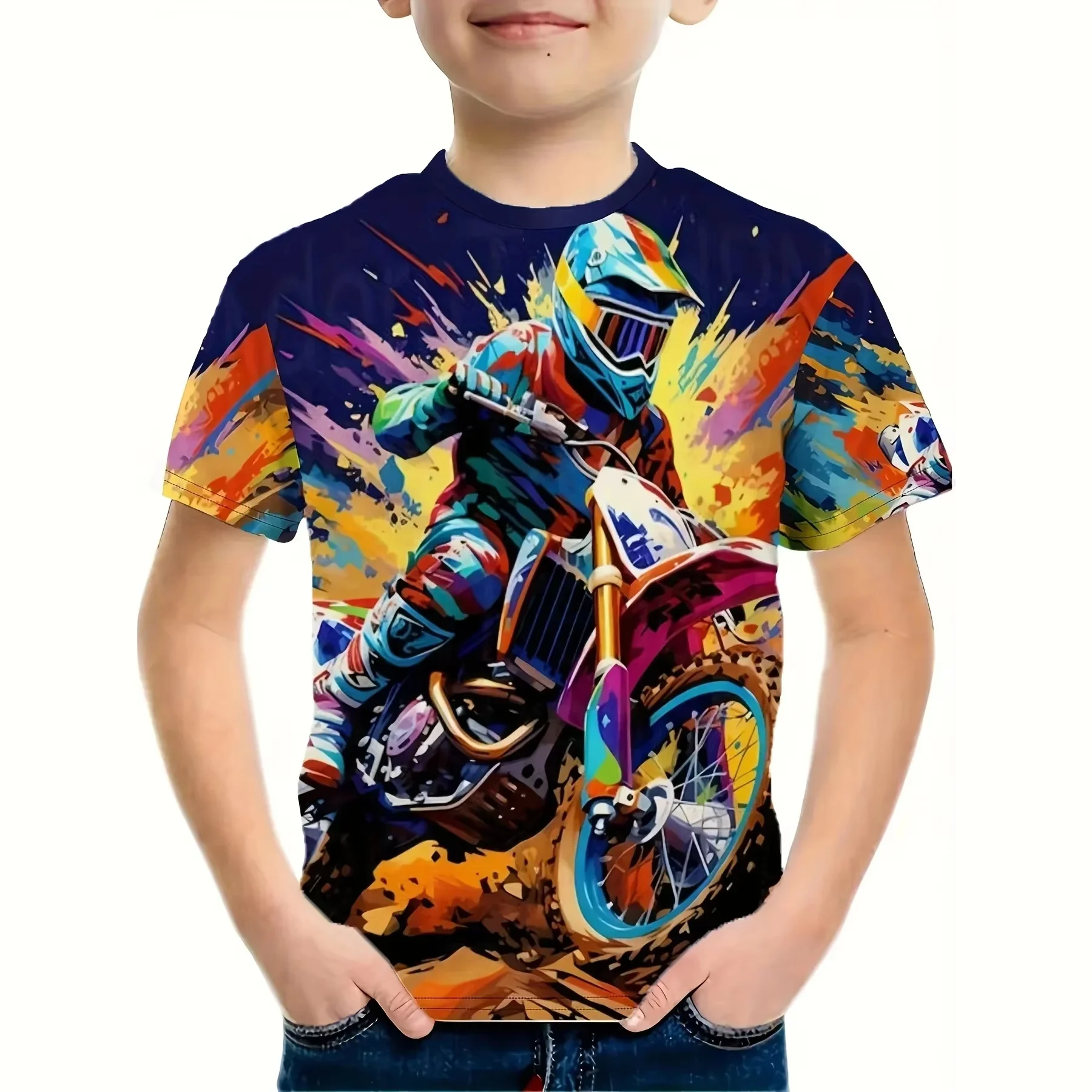 Boy Clothes Motorcycle 3D Printed T Shirt Fashion Cool and Stylish Graphic Tops Summer Short Sleeve Tees for Children's Clothing