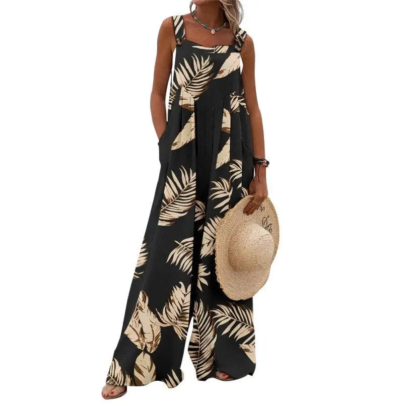 

Casual Loose Women's One-Piece Summer Wide Leg Pants Svel Strapl Street Sle Low Waist Long Pants Polyester Fiber