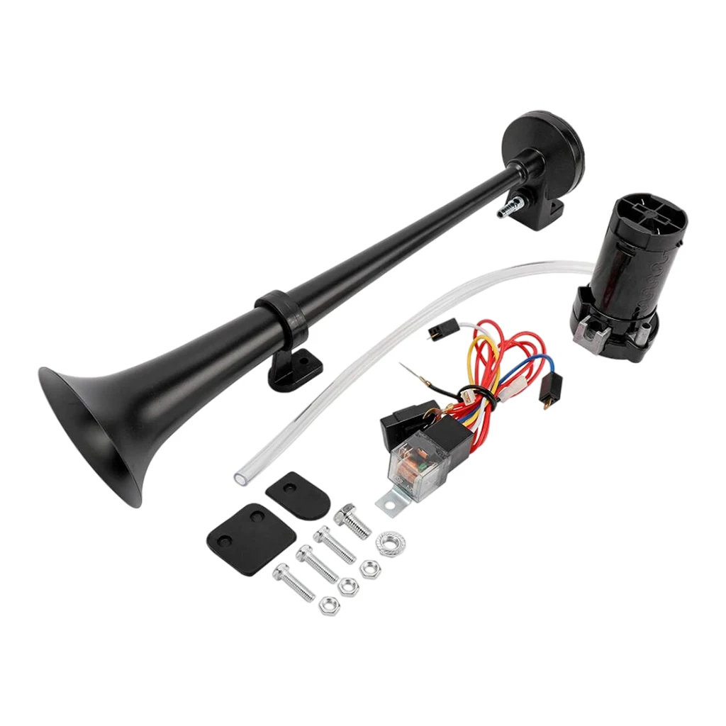 18 Inch Single Trumpet Air Horn Complete Kit 12V Loud Sound for Van Vehicle Truck Boat Train Installation