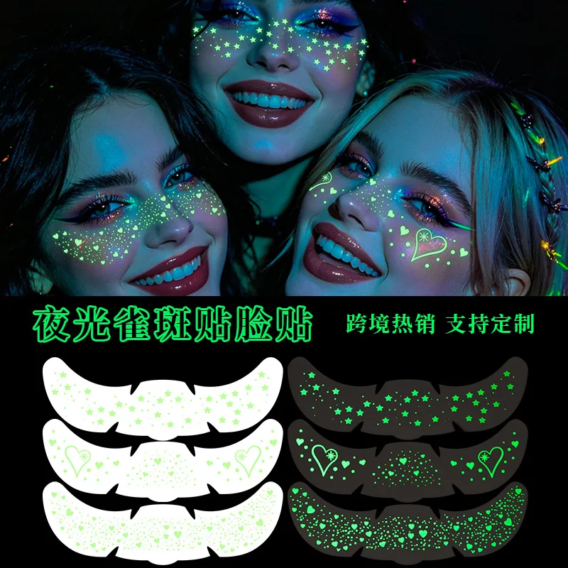 Glow In The Dark Temporary Tattoos Waterproof Long Lasting Face Stickers For Rave Festival Party Adult Butterfly Freckle Makeup