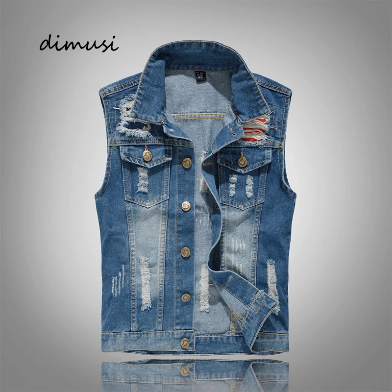 

Summer Men's Denim Vests Fashion Night Club Party Retro Jean Waistcoats for Men Cotton Ripped Hole Sleeveless Jackets Clothing