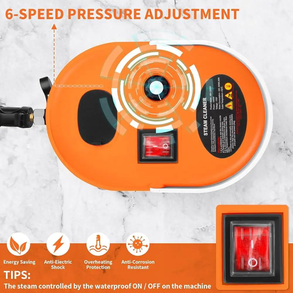 High Power Handheld Steam Cleaner Portable Car Cleaning Machine 2500W 6 Speed Adjustable Pressure 1L Tank 3 Brush Heads