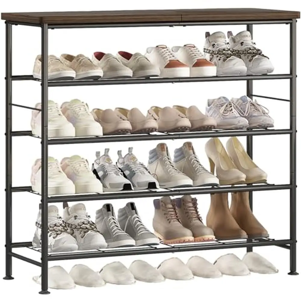 

5 Tier Metal Shoe Rack Organizer with MDF Top Board Closet Entryway Storage Shelf Durable and Stylish Shoe Shelf Home and Office