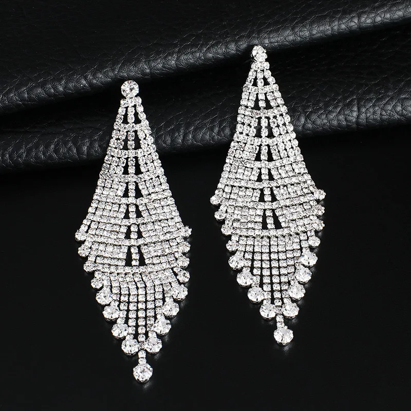 Fashionable Multi-layer Tassel Christmas Tree Shape Rhinestone Creative Lady Earrings