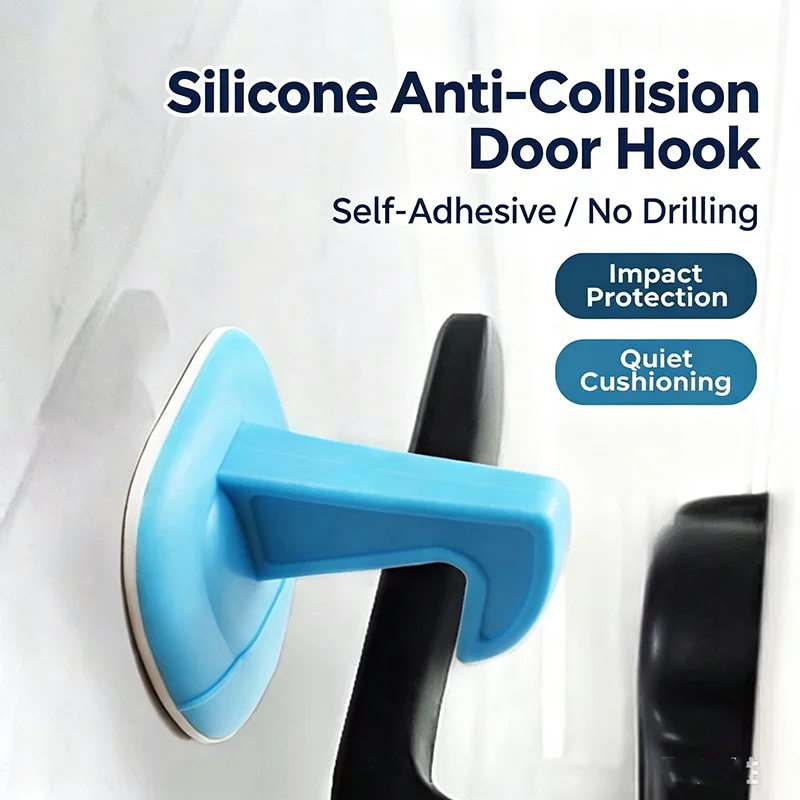 Self‑Adhesive Silicone Door Stopper Hook No Drilling Anti‑Collision Door Holder Mute Wall Protector for Home Door Handle