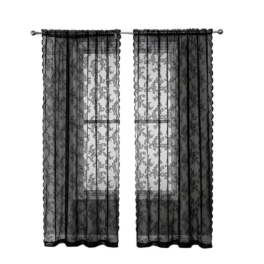 Elegant Black Lace Curtains for For living Room and Bedroom Decoration Semi Transparent Design for Privacy and Natural Light