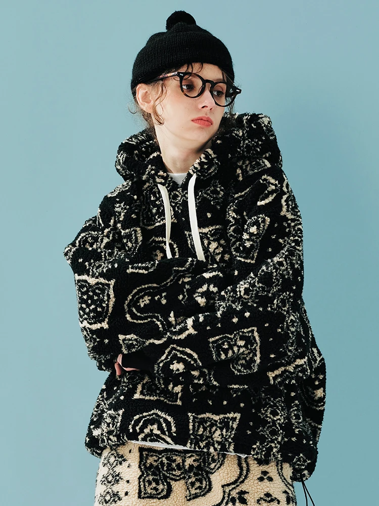 IMAKOKONI Original Design Long Sleeve Hoodie with Printed Warmth Winter Plush Pocket Top Coat 244890