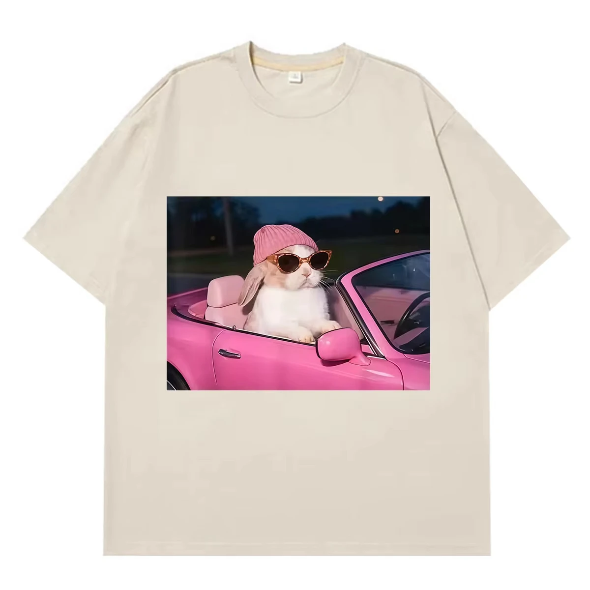 Funny Rabbit Driving Car Meme T-shirt Men Women Aesthetic Trend TShirt Summer Short-sleeved Cotton Loose Casual Harajuku T-shirt