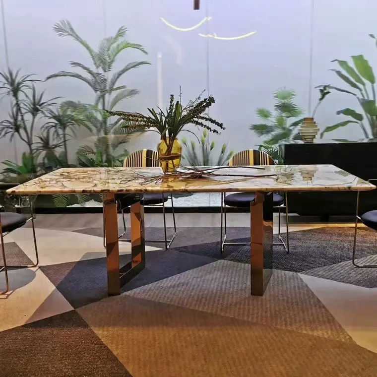 Natural marble dining table elephant white rectangular dining table household high-end