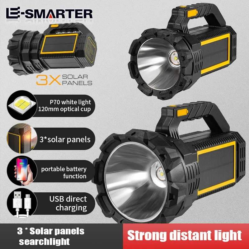 Emergency LED Flashlight Solar Charging Large Capacity Battery Waterproof Service Work Light Power Bank Lamp for Outdoor