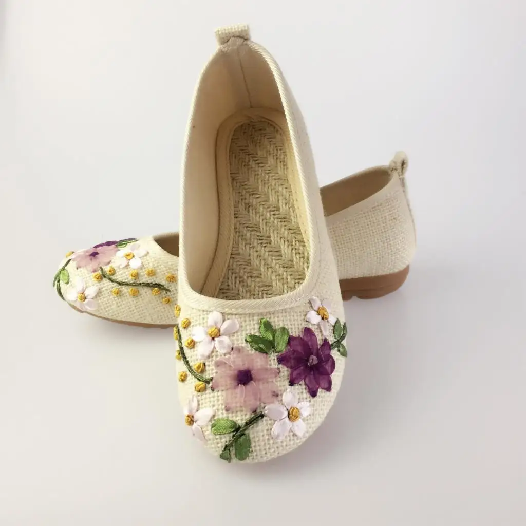 Vintage Embroidered Women\'s Flats Flower Slip on Cotton Fabric Linen Comfortable Old Peking Ballerina 2022 Shoes Sapato Feminino