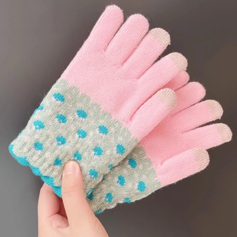

Sweet Warm Knitted Gloves Handmade Winter Gloves Touch Screen Mittens For Women Outdoor Riding Hand Warmer New Year Gift